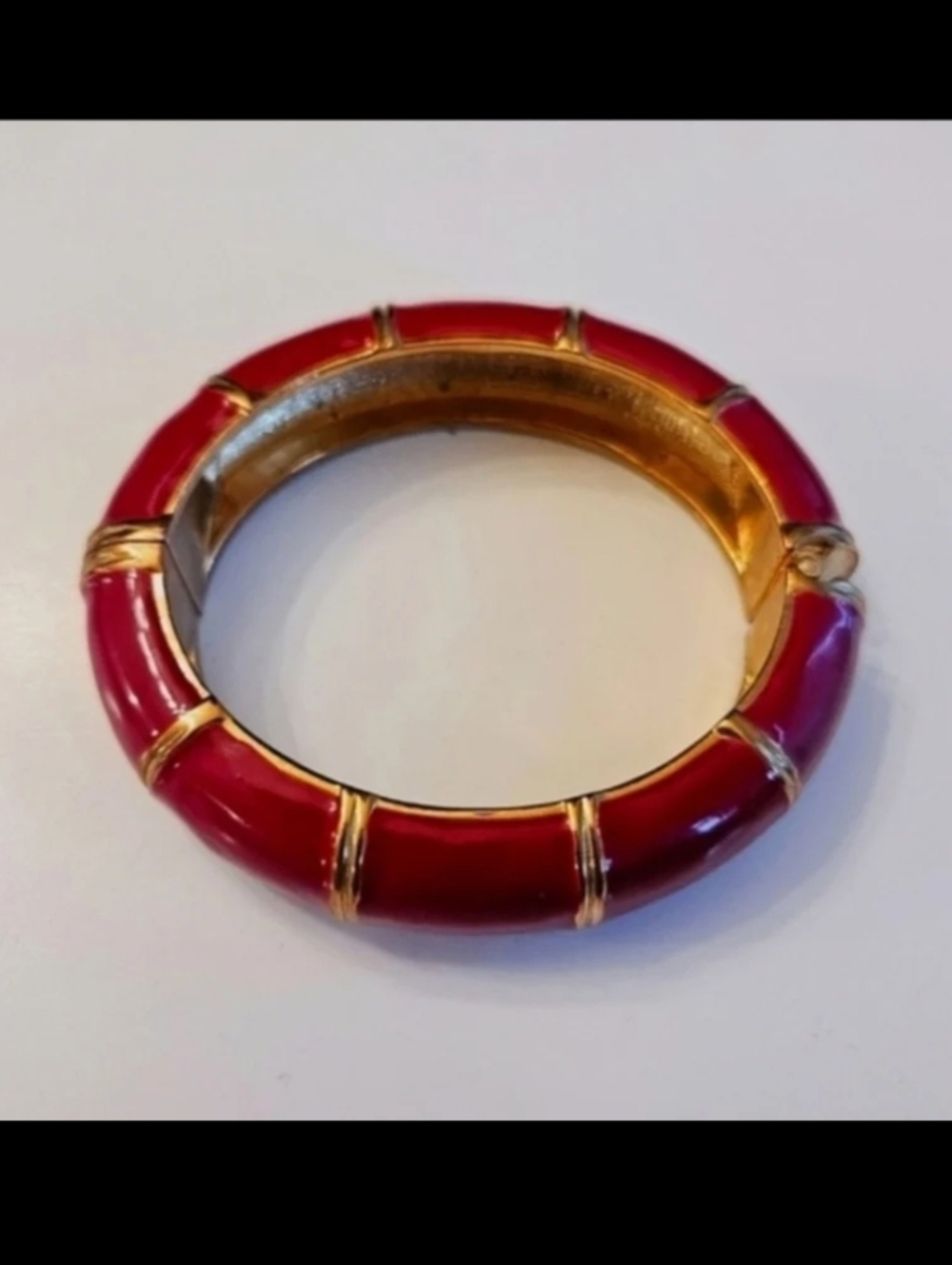 Vintage Red Enamel and Gold Bamboo Design Bracelet